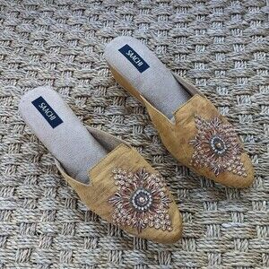 Saachi Diamond Embroidered Mule - 2" wedge - Gold - AS IS